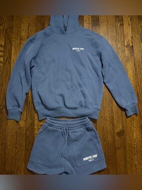 White Fox Boutique Blue Hoodie & Shorts Set
